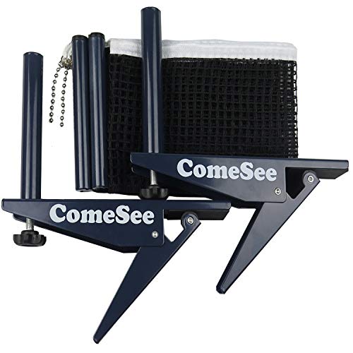 Comesee Professional Ping Pong Net Clip on Easy, Table Tennis Net and Post Set with Spring Activated Clamp, Thick Base Grip, Precision Tension Height Adjustment (Navy)