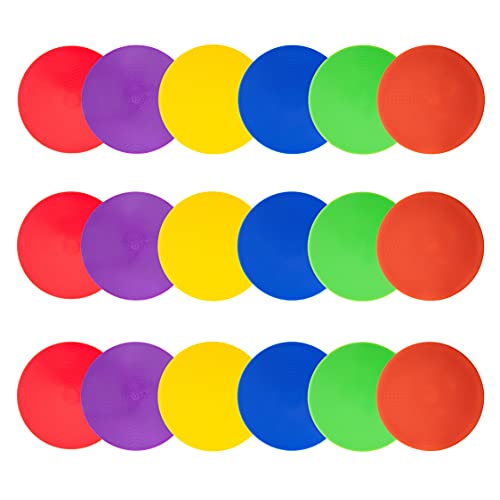 Spot Markers Rubber Floor Dots 9inch Non Slip Agility Dots Flat Cones for Kids Sports Soccer Basketball Training, Social Distancing, Preschool Kindergarten Classroom - style: 9inch 18pcs（6colors)