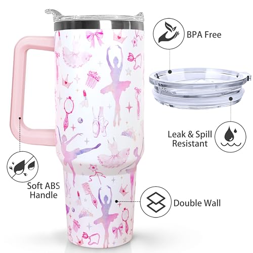 Ceovfoi 40oz Tumbler with Handle，Lid & Straw Vacuum Insulated Travel Coffee Mug, Ballet Gifts for Girls Women, Ballerina Dance Lover Appreciation Gift - color: Ballet