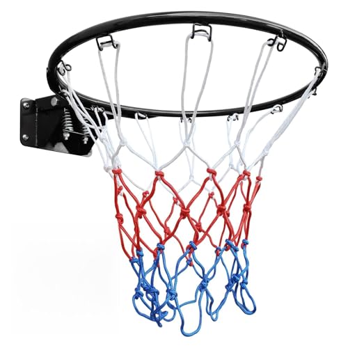 Basketball Rim Replacement Standard 18" Steel Rim Wall Mounted Basketball Goal Hoop with Net for Indoor Outdoor - color: Black + Double Spring