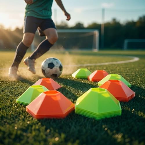 8Pcs Hexagon Soccer Training Disc Cones Set Portable Fluorescent Field Marker for Football Agility Drills | Speed & Coordination Practice for Kids Adults