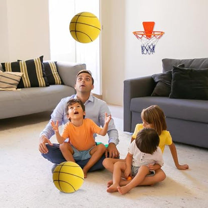 Silent Basketball Hoop and Ball, 18cm Wall Mounted Basketball Hoop Indoor, Noiseless Foam Elastic Sponge Ball WithHoop, SilentBall Professional Indoor BasketballFrame - color: Yellow
