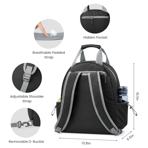 G4Free Tennis Backpack, Pickleball Bag Tote, Large Pickleball Bags for Women and Men, Casual Sports Gym Tennis Bag - color: Black