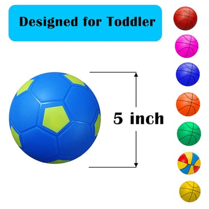 ABAJI Mini 2 Pack Toy 5 inch Basketball Soccer Ball Pump Needle Rubber Material Mini Hoop Toddlers Kids Teenagers Swimming Pool Indoors Outdoors - color: Blue