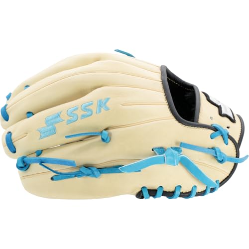 SSK Z5 Craftsman Infield Baseball Glove – 11.25” - 11.5” - 11.75” - 12” – Right & Left Hand Throw - color: Camel/Black/Electric Blue, size: 11.5" - Right Hand Throw