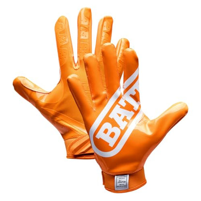 Battle Double Threat Wide Receiver Football Gloves – Ultra Stick Grip, Compression Fit (Runs Tight – Size Up If Between Sizes), Youth & Adult Football Gloves - color: Orange, size: Youth Large