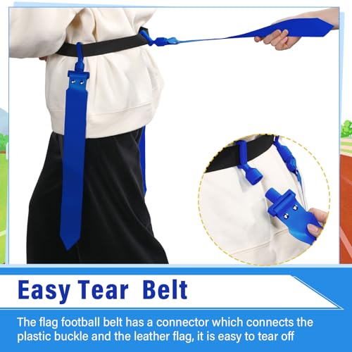 Hungdao 10/12 Players Flag Football Belts and Flags Adjustable Football Belts for Kids Teens Adults Team Training Sport Event - color: Blue