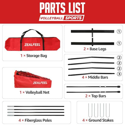 ZEALFEEL Volleyball Net, 12FT Training Set with 3-Level Adjustable Height (8'/7.4'/6.6'), Freestanding Portable Practice Net for Backyard, Serving & Spiking Drills, with Carry Bag for Outdoor & Indoor - style: 12FT Volleyball Net 3-Height Adjustable