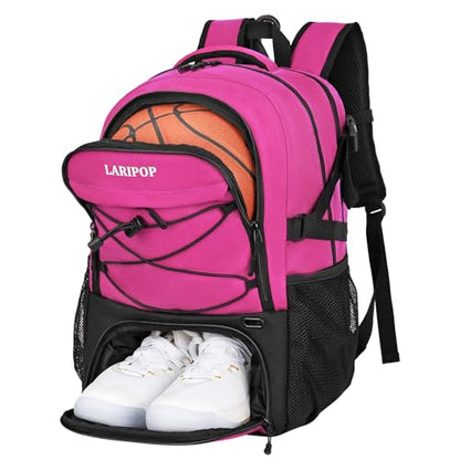 LARIPOP Basketball Backpack Large Basketball Bag with Ball Holder & Shoe Compartment for Youth Adults Men Women - color: Pink