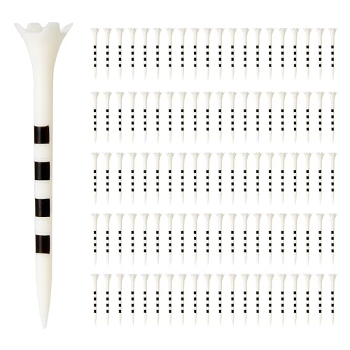 Amazon Basics Golf Tees with Height Marker System- Recycled Plastic Tees with 4-Prong Head - Golf Course Accessories - White - 100 Pack