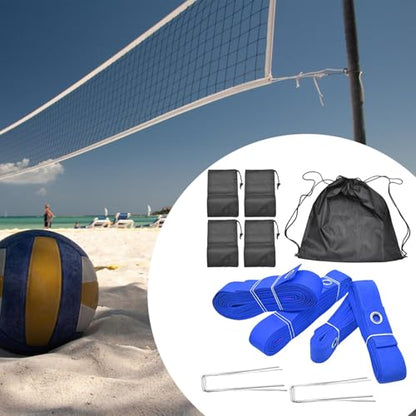Beach Volleyball Court Boundary Lines Kit Portable with Metal Anchors 52.5 ft and 26.2 ft Line - color: Blue