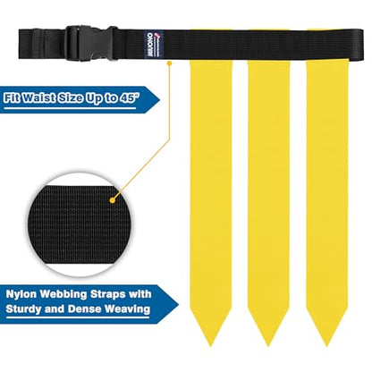 Flag Football Belts, Triple Set with Yellow, Blue, Red Flags, 28 Player Training Bundle