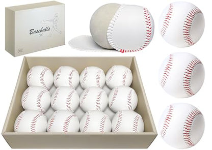 12 Pack Standard Size T-Ball Baseballs - Unmarked & Soft Practice Balls for League Play - Durable Synthetic Leather Cover - Rubber Filling - Perfect for Training, Hitting, Batting, Fielding