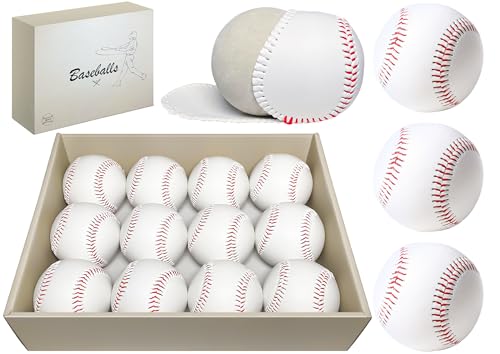12 Pack Standard Size T-Ball Baseballs - Unmarked & Soft Practice Balls for League Play - Durable Synthetic Leather Cover - Rubber Filling - Perfect for Training, Hitting, Batting, Fielding