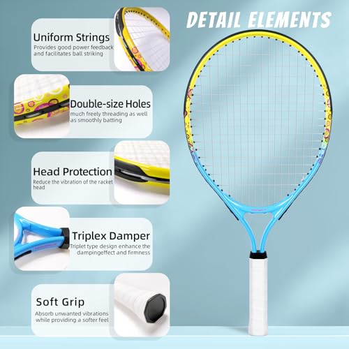 17"-23" Kids Tennis Racket for Aged 2-9, Lightweight and Durable, Including 1 Toddler Tennis Racket and 1 Replacement Grip Tapes - color: 1-Yellow Blue, size: 21"