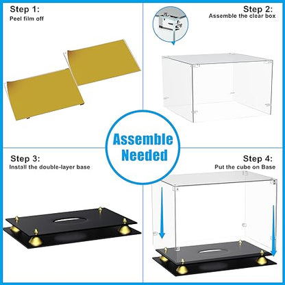 KKU Acrylic Football Display Case - Clear Double Tier Black Stand for Signed Autographed Football Display - size: Football display case