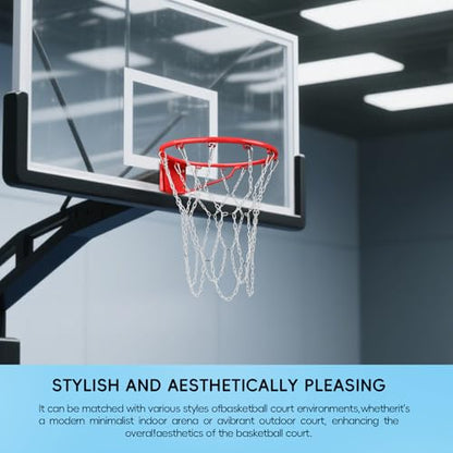 Basketball Net Heavy Duty Replacement,Carbon Steel Chain Basketball net, Anti-Rust Use Indoor Outdoor Standard 12 Loops Hoop - color: White