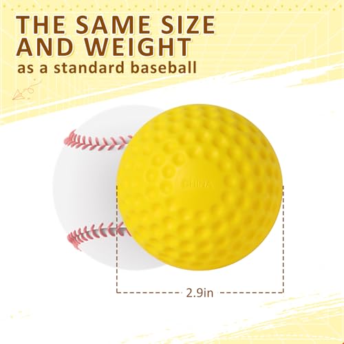 60 MPH Dimpled Baseballs 12 Pack, 9 Inch PU Pitching Machine Balls for Adult, Durable Training Baseballs for Hitting Fielding Practice, Hand-Eye Coordination, Backyard Play & Pet Play Yellow