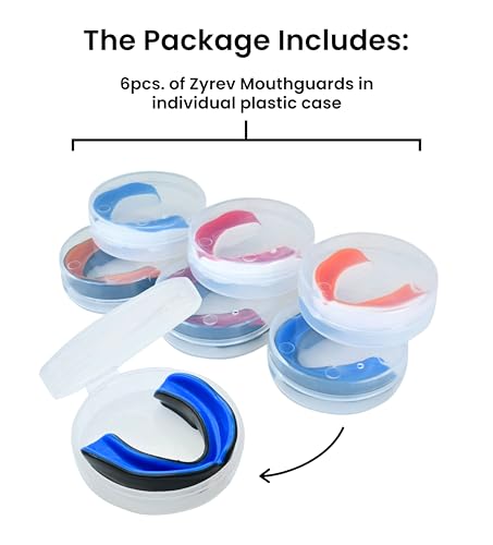 Zyrev Pack of 6 Mouth Guard for Football, Boxing, MMA, Hockey, Lacrosse, Baseball Mouthguard/Mouthpiece in 6 Colors - for Adults