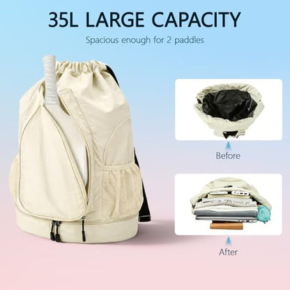 Pickleball Backpack for Women, Fit 2 to 4 Paddles, Pickleball Backpack with Shoe Compartment, Pickle Bag as Gifts for Beginner, Large Capacity Pickle Ball Bag with Paddle Cover Pocket - color: Beige