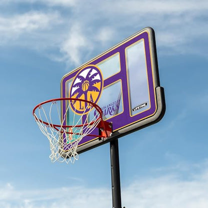 Lifetime WNBA Los Angeles Sparks Portable Basketball Hoop, Adjustable Height 7.5-10 Ft, 44 Inch Shatterproof Fusion Backboard, Base with Wheels