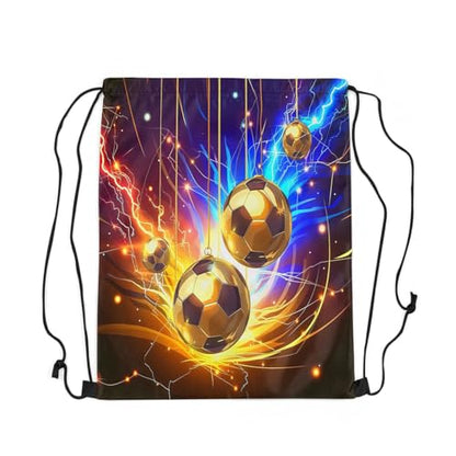 Golden Football Drawstring Bag,Modern Sports Ball Drawstring Backpack,Golden Blue Lightning Draw String Bag Gym Packs Large Capacity - color: Golden Blue