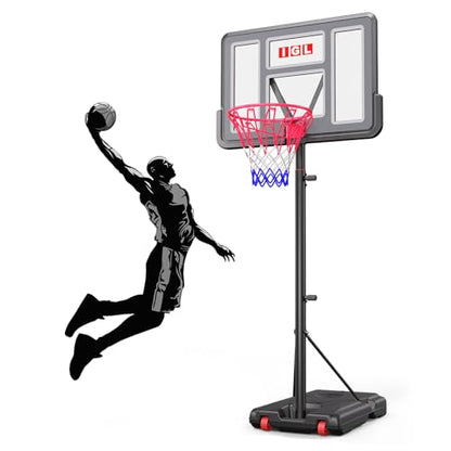 IGL Portable Basketball Hoop, 5.6-10FT Adjustable Basketball Goal System, 40/44 Inch Outdoor Basketball Hoop & Goals for Kids, Youth, and Adults in The Backyard, Driveway with PC Backboard - color: Gloss Black