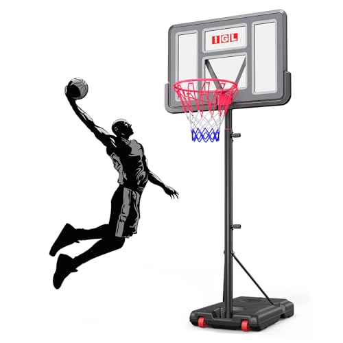 IGL Portable Basketball Hoop, 5.6-10FT Adjustable Basketball Goal System, 40/44 Inch Outdoor Basketball Hoop & Goals for Kids, Youth, and Adults in The Backyard, Driveway with PC Backboard - color: Gloss Black