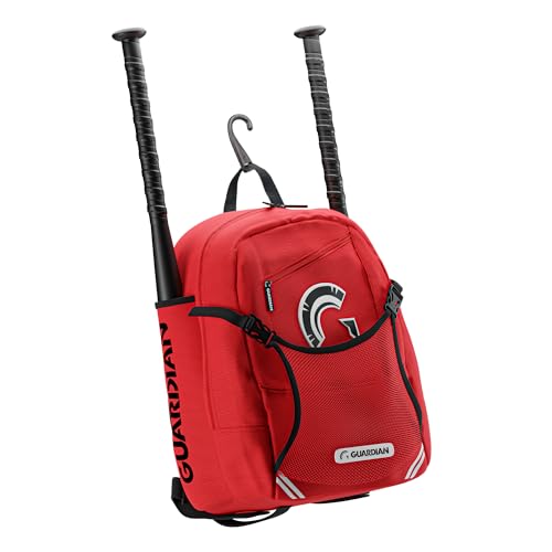 Guardian Baseball Backpack for Youth, Softball Bag for Girls, Durable Bat Bags Baseball Youth Boys and Girls, TBall Bag – Includes Hook to Hang on Fence - color: Red/Black