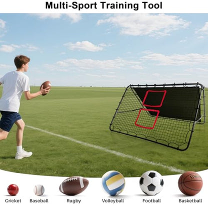 Adjustable Soccer Rebound Net | Double-Angle Soccer Trainer with Steel Frame | Portable Folding Rebounder for Passing & Shooting Practice | Outdoor Sports Equipment for Youth & Adult - size: 6×4FT