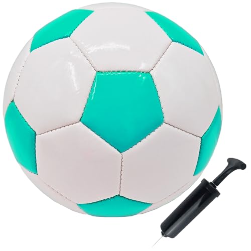 Soccer Ball Size 2,3,4,5 with Pump Needle Classic White Black Thicker PU Tight Weaved Suitable for Youth Boy League Game Trainning Practice or Gift - color: Lake Green, style: Size 3