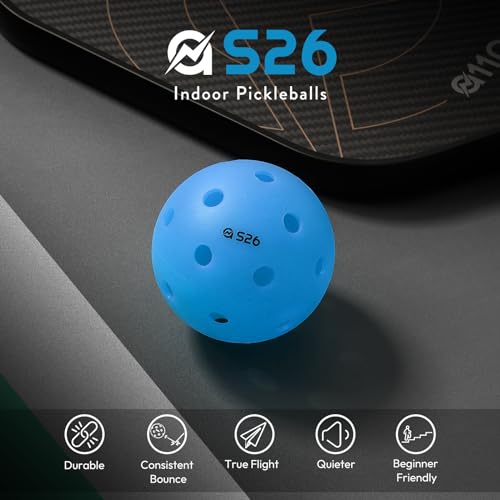 A11N SPORTS S26 Indoor Pickleballs- Consistent Bounce, Easy to Control and Durable Application - USAPA Approved - Ideal for All Ages - Available in Blue and Yellow