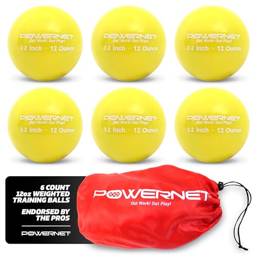 PowerNet 3.2" 6 Pack Weighted Training Balls for Hitting Batting, Build Strength & Muscle, Improve Technique, Training Equipment for Throwing, 12 to 20 oz Softball Size Weighted Balls - color: 12 Oz - Yellow