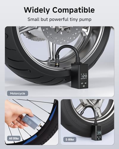 Mini Bike Pump, EXTRACTME Portable Bicycle Tire Inflator with Digital Pressure Gauge for Road, Mountain, E-Bike, City Bikes, Dual Valve Compatible (Schrader/Presta) - Motorcycle Tires & Ball Pump