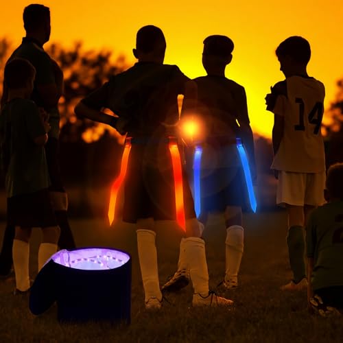 Hiboom 6 Pcs Glow in The Dark Flag Football Belts with UV Light Quick Charger Bag, Adjustable Belt Set for Playground Backyard Camping Yard Game Outdoor in The Dark Games Party Accessories
