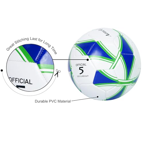 Aoneky Adult Size 5 Traditional Soccer Ball - Ships Deflated, Pump Included - color: White/Blue, style: 6-Pack Deflated Ball with Pump