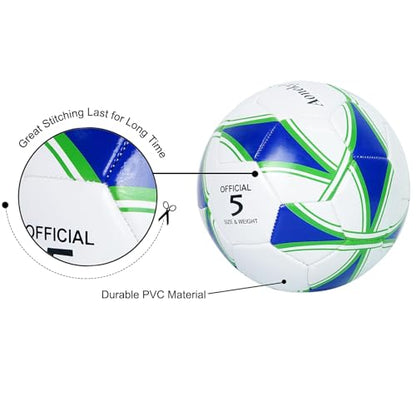 Aoneky Adult Size 5 Traditional Soccer Ball - Ships Deflated, Pump Included - color: White/Blue, style: 6-Pack Deflated Ball with Pump