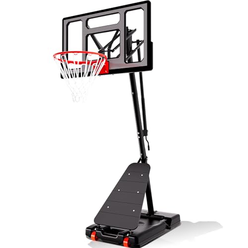 AWII SPORT Basketball Hoop Outdoor 40&44&48 Inch Impact Backboard, 5.3-10FT Height Adjustable Basketball Hoop Goal System with Portable Wheels for Adults - color: Black, size: 40inch Backboard