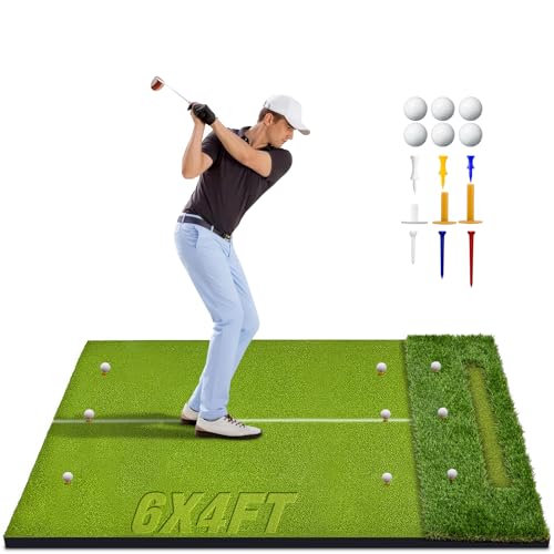 Golf Hitting Mat 6x4ft Golf Mats Practice Indoor Outdoor with 20mm EVA Base Golf Practice Mat with 9 Hitting Holes Ideal for All Levels
