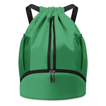 BROTOU Soccer Bags, Football Backpack, Volleyball Bag, Drawstring Backpack with Ball and Shoe Compartment, Football bags for Equipment Swim Gym Bag - color: Green
