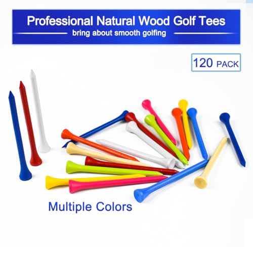 Golf Tees Professional Durable Natrual Wooden Golf Tees 3-1/4"&1-1/2" -Pack of 120 Bulk, Multiple Colors Mix of Colours,Biodegradable Wood Golf Tees (3-1/4" -120 Pack)