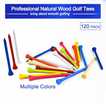 Golf Tees Professional Durable Natrual Wooden Golf Tees 3-1/4"&1-1/2" -Pack of 120 Bulk, Multiple Colors Mix of Colours,Biodegradable Wood Golf Tees (3-1/4" -120 Pack)