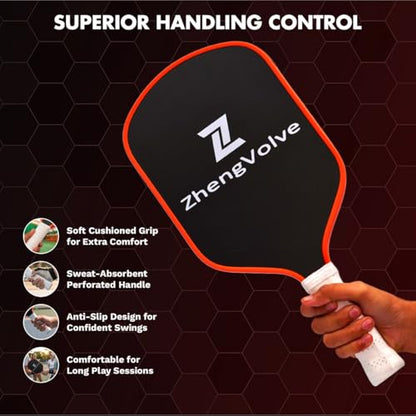 Carbon Fiber Pickleball Paddle, 16mm Lightweight Pickleball Racket with Honeycomb Core, Elongated Anti-Slip Handle & High Grit Surface for Spin, for Beginner to Professional Players