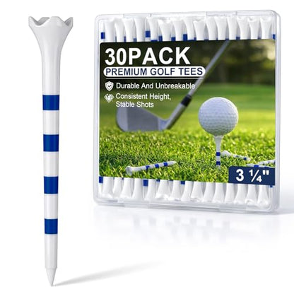 SPORTIC Professional Plastic Golf Tees 3-1/4" 30/50/100 Pack – Durable Driver Tees with Low-Friction 4-Prong Head for Straighter Shots, Consistent Height for Distance, Driving Range & Course - color: Blue 3-1/4" (30pcs)