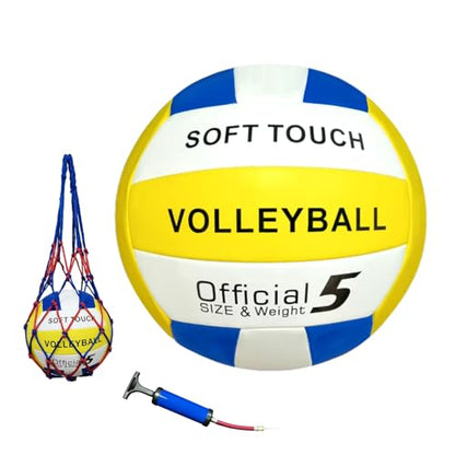 UUBEMM Volleyball Soft Touch Official Size 5 Thick Durable PU Leather Waterproof Indoor Outdoor for Beginners Teens Adults – Beach Pool Gym Training Games with Pump
