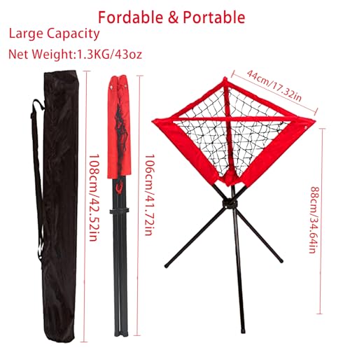 Portable Baseball Training Net, Collapsible Ball Return Net with Carry Bag, Red and Black