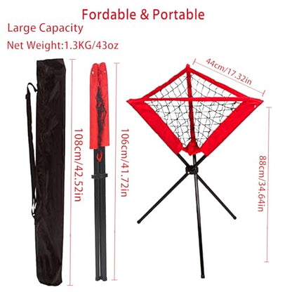 Portable Baseball Training Net, Collapsible Ball Return Net with Carry Bag, Red and Black