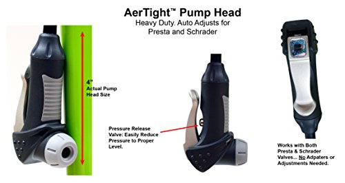 AerGun X-1000 Bike Pump – Unique AerTight Pump Head for Easiest use with Both Presta and Schrader Bicycle Pump Valves – Pressure Gauge – 160 PSI