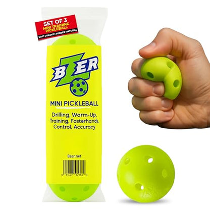 BZER Quiet Pickleball Balls – Mini Pickleballs Silent Rubber Training Ball - Set of 3 for Indoor Outdoor Play, Soft Tiny Practice Trainer, Improve Focus, Boost Control, Training Essentials