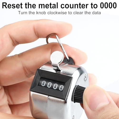 2 Pack Hand Tally Clicker Counter – 4 Digit Metal Mechanical Hand Counter with Lanyard for People Counting, Lap Tracking, Knitting, Pitch, Golf, Coaching, Umpire, Events